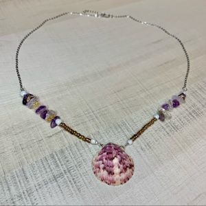 Seashell, Bead, Stone, Chain Necklace Handcrafted